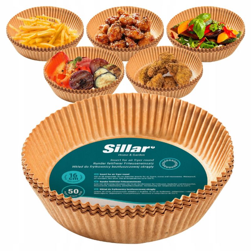 Wkład do frytkownicy beztłuszczowej Air Fryer, Sillar, papierowy, nieprzywierający, 16cm, 50szt