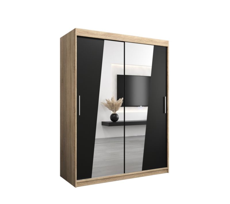 Szafa przesuwna Garderoba Abiks RHOMB 150 dąb sonoma + czarny mat 1 szt.