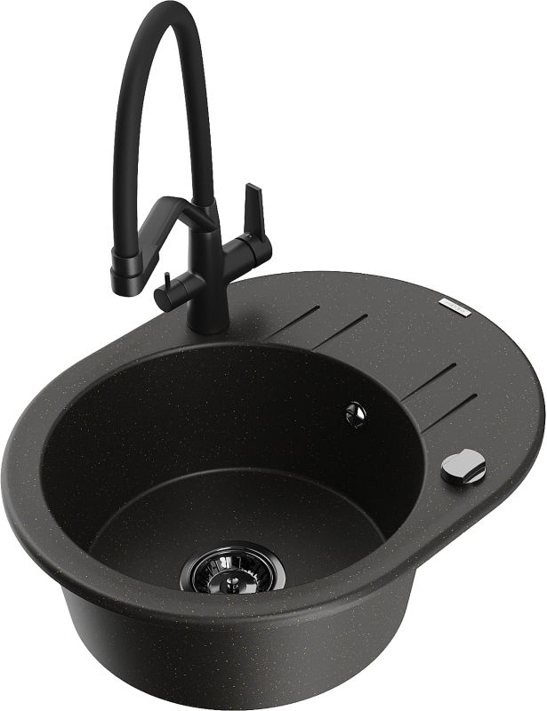 Zlewozmywak granitowy Mexen Kevin 1-komorowy z baterią kuchenną Duo szary - 6517-71-671701-57-B 1 szt.