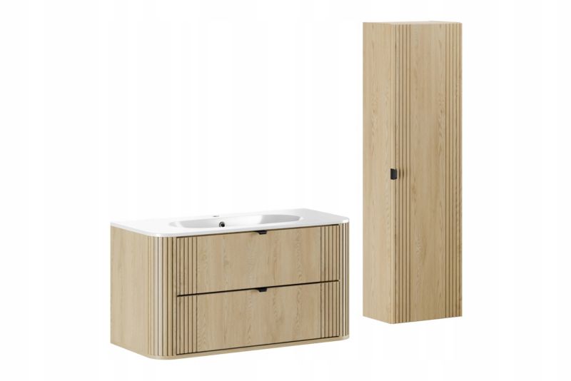 Szafka łazienkowa Furnidea 100 cm z umywalką i słupkiem dąb Cremona OVALIA zestaw