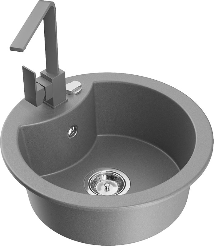 Zlewozmywak granitowy Mexen Diego 1-komorowy z baterią kuchenną Savita beżowy - 6512-69-672601-70 1 szt.