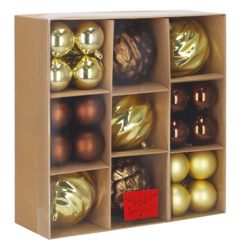 Bombki choinkowe, zestaw 37 szt. Springos dekoracji do stroika, nietłukące złoto-brązowe 1 kpl.