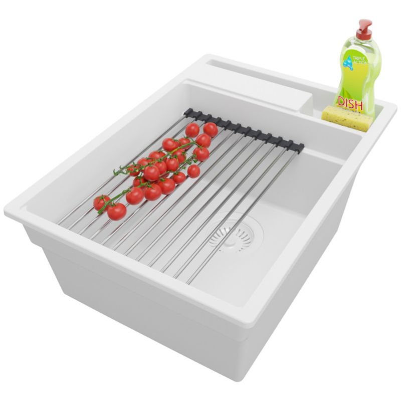 Zlewozmywak Oslo Pocket PRIMAGRAN Nablatowy 38x53cm do szafki od 40cm z Syfonem i Dodatkiem Cały Biały 1 szt.