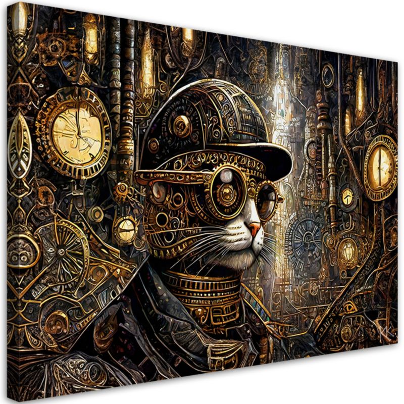 Obraz do salonu sypialni Feeby Fantastyczny Kot Steampunk 120x80 cm 1szt