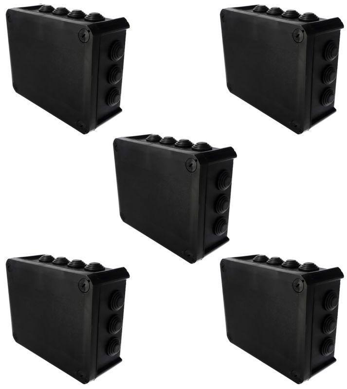 Puszka hermetyczna natynkowa EDO z dławikami odporna na UV dekiel przykręcany 190x150x75mm czarny IP66 5szt.