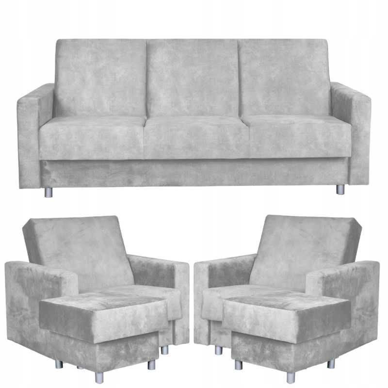 Zestaw mebli do salonu kanapa fotele pufy Family Meble Alicja szary 1szt