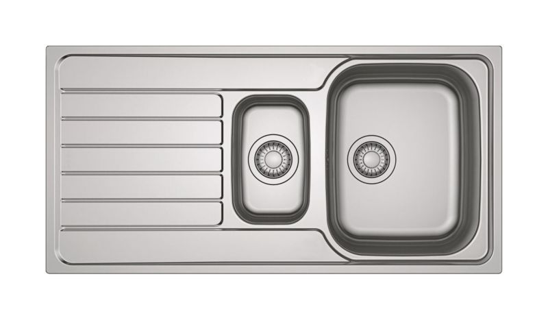 Zlewozmywak stalowy Franke Spark 100x50 cm, 1,5 komory, jedwab, odwracalny, syfon, 1 szt.