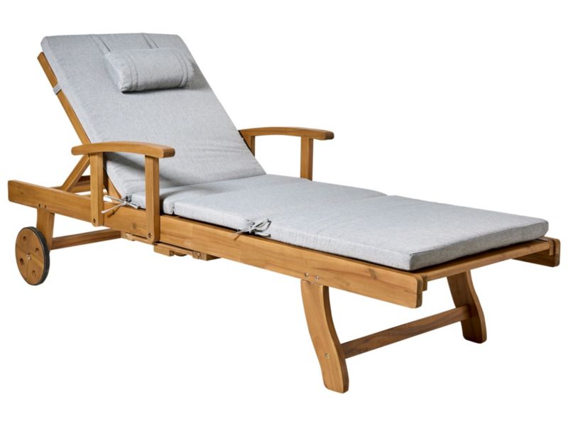 Leżak ogrodowy z poduszką Java premium Drewno akacjowe Szary 1 szt.