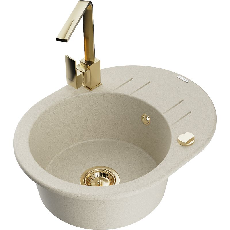 Zlewozmywak granitowy 1-komorowy Mexen Kevin z ociekaczem i baterią kuchenną Rita biały - 6517-20-670300-70 1 szt.