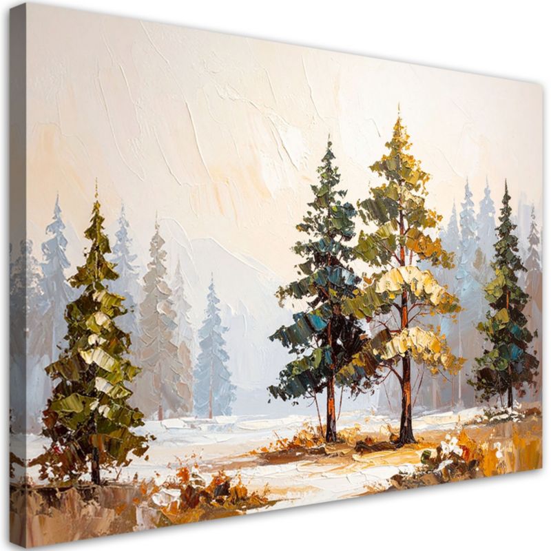 Obraz do salonu sypialni Feeby Las Drzewa Sosny Pejzaż imitacja farby 120x80cm 1szt