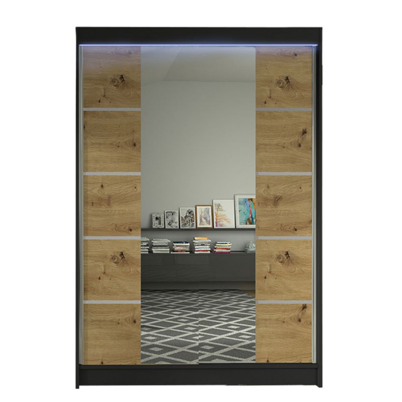 Szafa MIRJAN 24 z drzwiami przesuwnymi Lino V z oświetleniem RGB czarny/dąb artisan 1 szt.