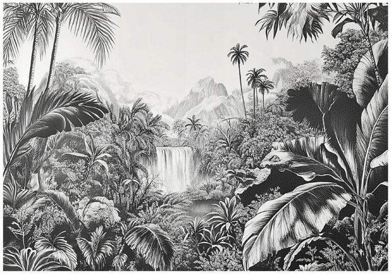 Fototapeta Na Flizelinie WALLARENA 300x210 cm Tapeta Do Sypialni Salonu Kuchni Dżungla Czarno Biała 1 szt.