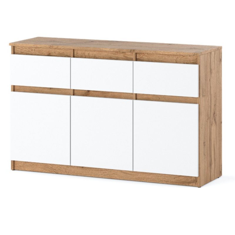 Komoda Hurtownia-Mebli Szuflady 3 Oleksa 3D3SZ 120cm Dąb Wotan Biały Mat 120x35x75 cm 1szt.