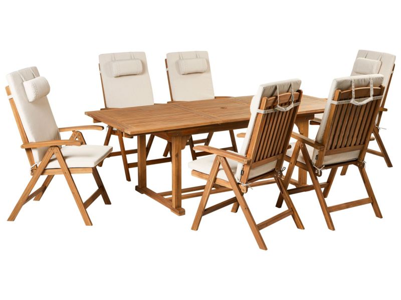 Zestaw ogrodowy dla 6 osób Java premium Drewno akacjowe Jasnobeżowy 1 kpl