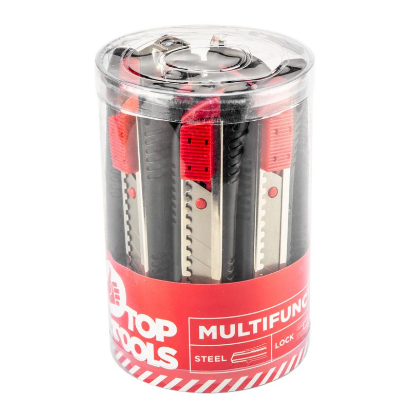 Nóż z ostrzem łamanym Top Tools 18 mm, zestaw 12 szt., w tubie 1 szt