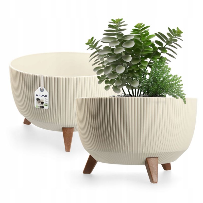 Doniczka KADAX Donica Osłonka Na Nóżkach Wkład Kwietnik 40cm Kremowa misa Okrągła 1 szt.