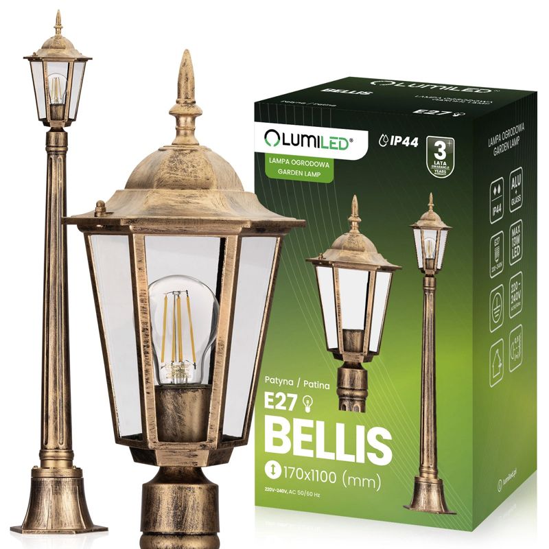 Lampa Ogrodowa Lumiled Zewnętrzny E27 Niski Słupek Latarnia 110cm Patyna 1 szt.