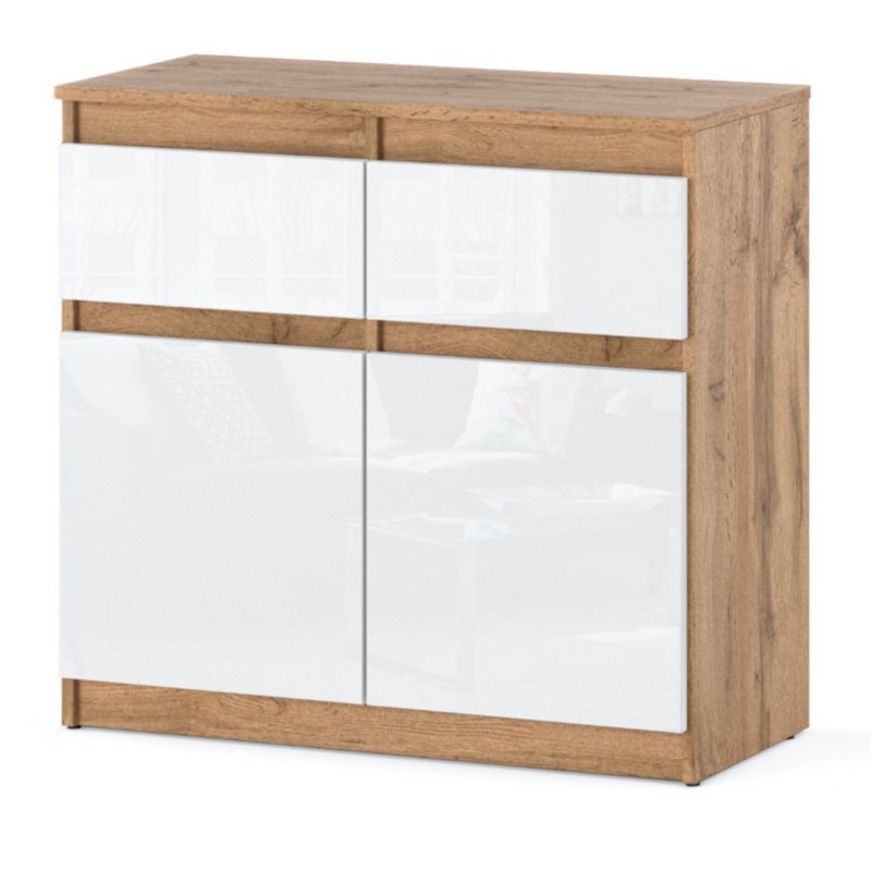 Komoda Hurtownia-Mebli Szuflady 2 Oleksa 2D2SZ 80cm Dąb Wotan Biały Połysk 80x35x75 cm 1szt.