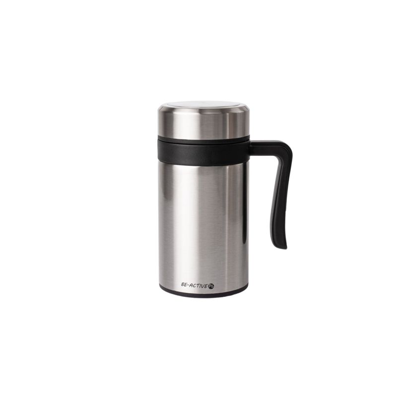 Kubek termiczny Be-active.pl na kawę herbatę srebrny 450 ml 1szt