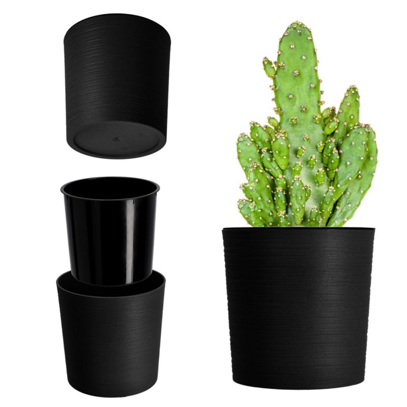 Doniczka KADAX Donica Na Kwiaty 25cm Osłonka Z Wkładem Kwietnik Plastikowa Czarna 1 szt.