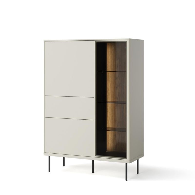 Witryna trzydrzwiowa Bettso Eliro z szufladą i szeroką ekspozycją na czarnych nogach kaszmir 1szt.