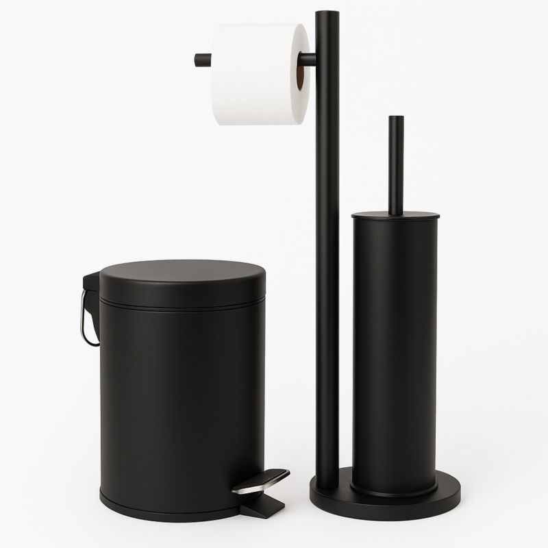 Zestaw łazienkowy Yoka Home Kosz na śmieci i Stojak ze szczotką do WC i uchwytem na papier toaletowy czarny - 1 szt.