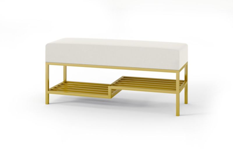 Ławka tapicerowana z półką Bettso Mello 100 cm do przedpokoju na złotym stelażu jasny szary 1szt.