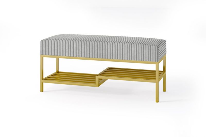 Ławka tapicerowana z półką Bettso Mello 80 cm w tkaninie poso na złotym stelażu szary 1szt.