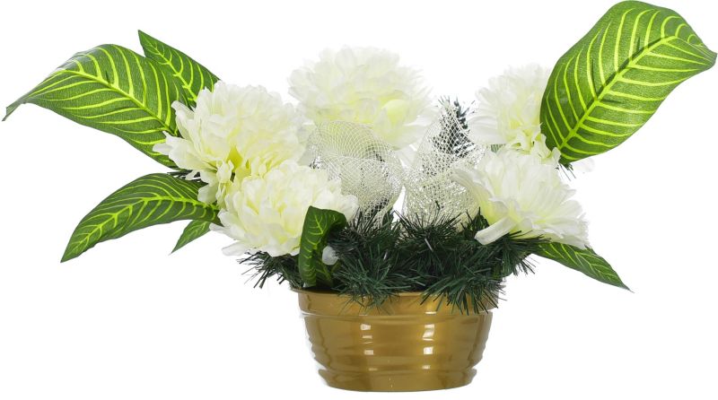 Kompozycja 5 chryzantem Jumi w donicy ecru