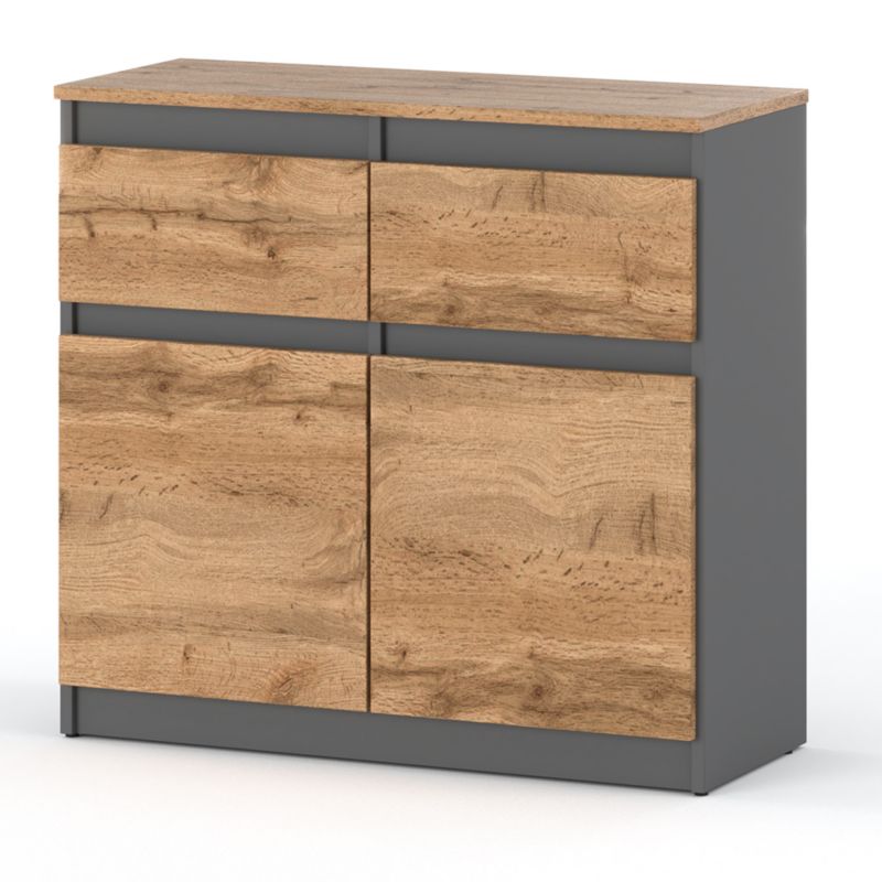 Komoda Hurtownia-Mebli Szuflady 2 Oleksa Plus 2D2SZ 80cm Szary Mat Dąb Wotan 80x35x75 cm 1szt.