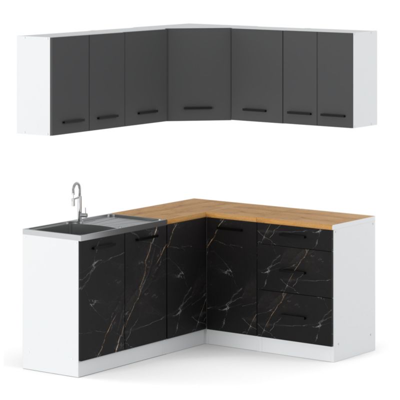 Zestaw Kuchenny Hurtownia-Mebli Z Blatem Kuchnia narożna Diana 320cm Biały Mat Szary Mat/San Sebastian 320x47x145 cm 1szt.