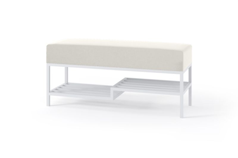 Ławka tapicerowana z półką Bettso Mello 100 cm do przedpokoju na białym stelażu jasny szary 1szt.