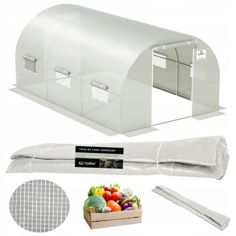 Folia Cultivo Poszycie Na Tunel Ogrodowy Szklarnia 3x4,5x2 Biały Podwójne Drzwi Uv 1 szt