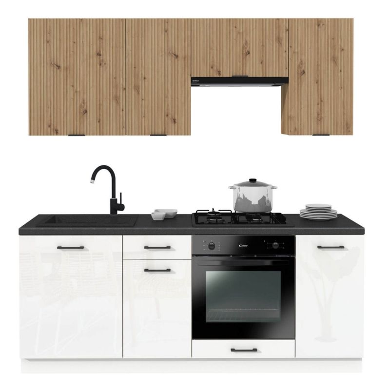 Meble Mebel Elite MODERN 200 Kuchenne Zestaw Mebli Na Wymiar Modułowe Biały Połysk Dąb 1 szt