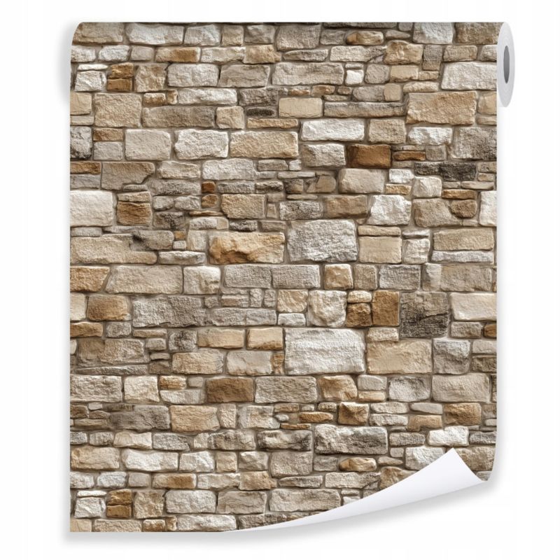 Tapeta WALLARENA Do Sypialni Salonu Na Flizelinie Cegła Struktura Mur Beżowy 50x1000 cm T16170VE 1 szt.