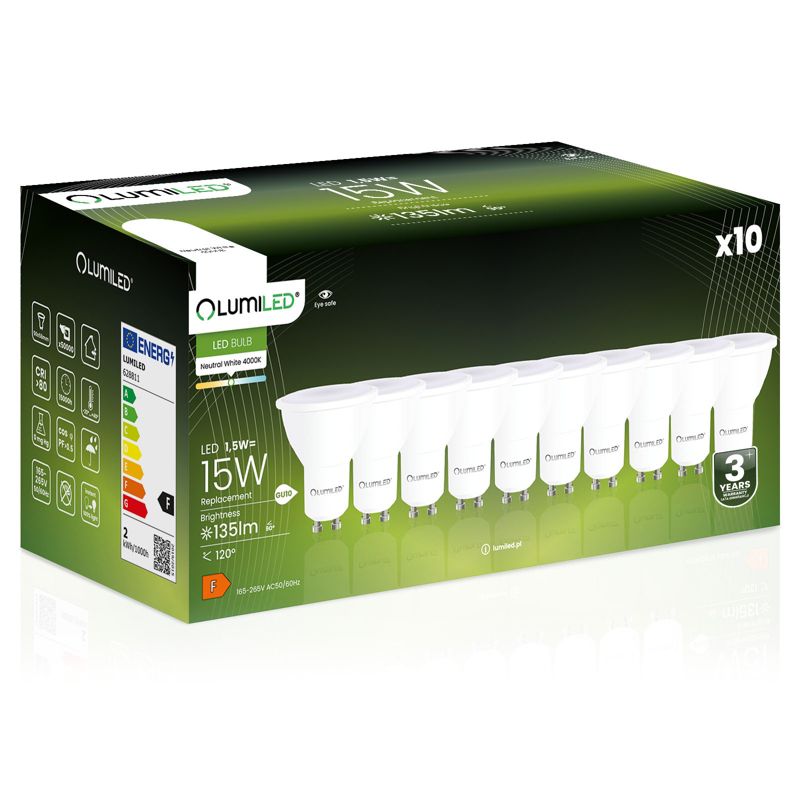 Żarówka LED Lumiled GU10 Reflektor PAR16 1.5W 135lm 4000K 120st 10 szt.
