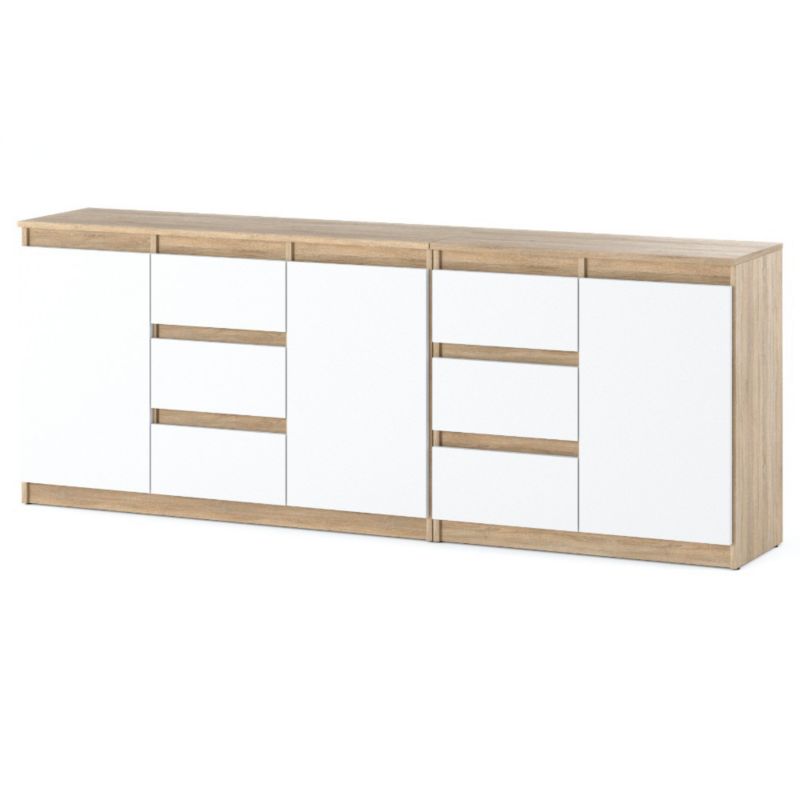 Komoda Hurtownia-Mebli Szuflady 6 Best Agnes 200cm Dąb Sonoma Biały Mat 200x35x75 cm 1szt.