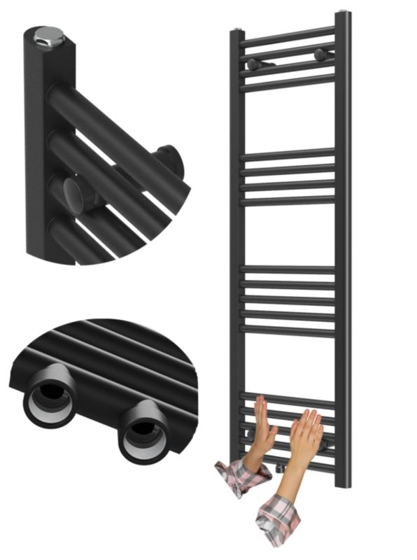 Grzejnik Łazienkowy Granitan Raven 120/40cm Czarny Kaloryfer Drabinkowy 1kpl.