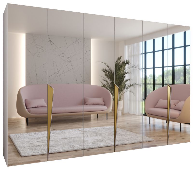 Szafa uchylna z lustrem otwierana Abiks PIANO 3 300 (3x100) wys 202 cm Biały + Złoty 1 szt