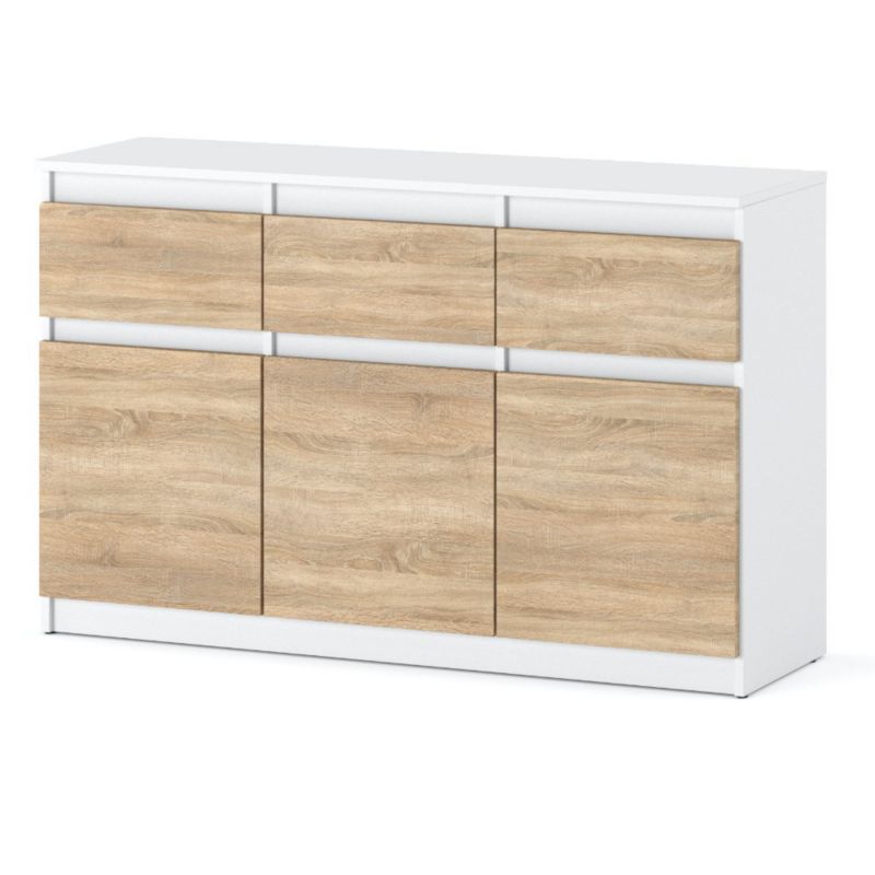 Komoda Hurtownia-Mebli Szuflady 3 Oleksa 3D3SZ 120cm Biały Mat Dąb Sonoma 120x35x75 cm 1szt.