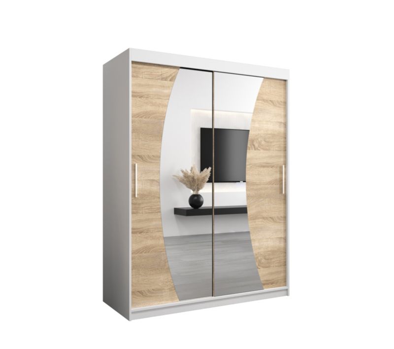 Szafa przesuwna Garderoba Abiks WAVE 150 biały mat + dąb sonoma 1 szt.