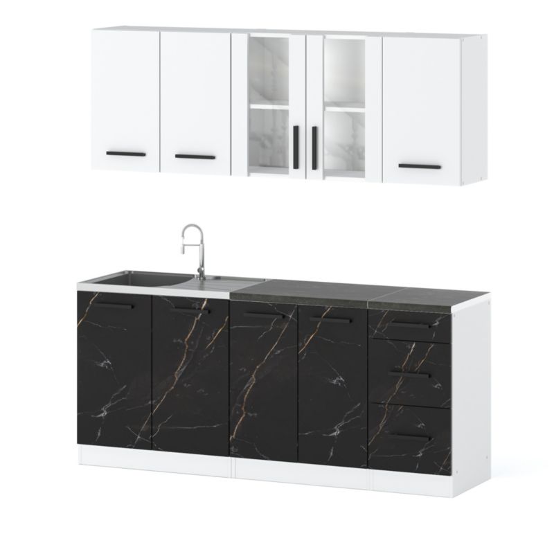 Zestaw Kuchenny Hurtownia-Mebli Z Blatem Kuchnia Rest 200cm Biały Mat Biały Mat/San Sebastian 200x47x145 cm 1szt.