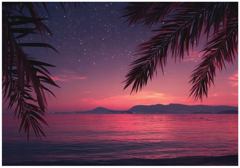 Fototapeta WALLARENA Do Sypialni Salonu Na Flizelinie Palmy Krajobraz Plaża Fioletowy 250x175 cm 16191VX5 1 szt.