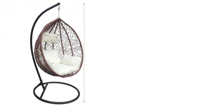 Fotel wiszący eCarla huśtawka kokon brązowy z jasnymi poduszkami KR23BR 1 szt.