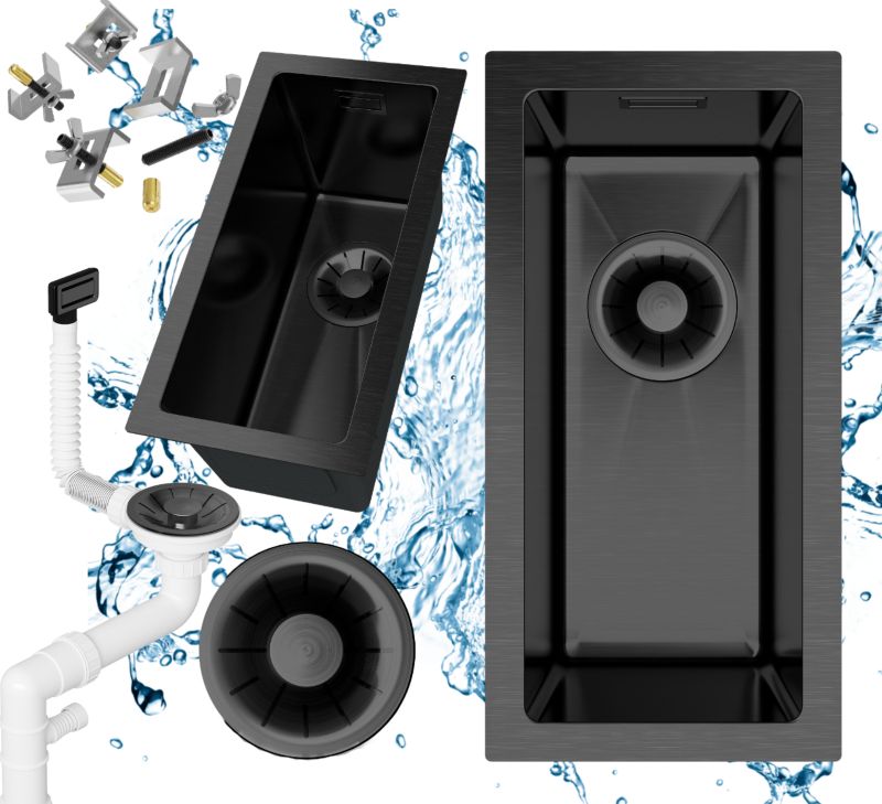 Zlewozmywak stalowy Jednokomorowy Granitan Silvo2244 Kuchenny z syfonem Czarny LUX 1kpl.