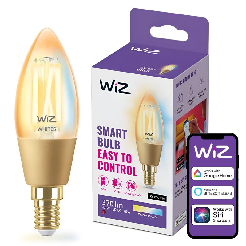Żarówka LED WiZ E14 Świeczka C35 4.9W 370lm 2000-5000K TW Filament Amber Inteligentna Smart WiFi Bluetooth Aplikacja 1 szt.