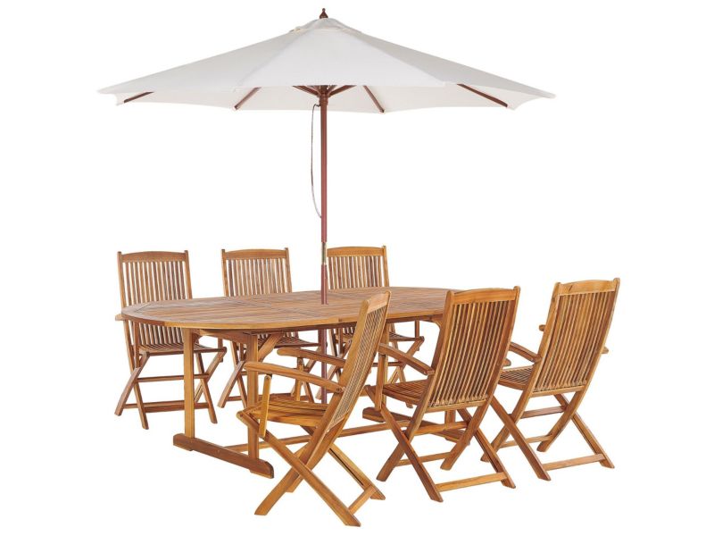 dla 6 osób Zestaw mebli z parasolem Maui Drewno akacjowe Jasne drewno 1 kpl