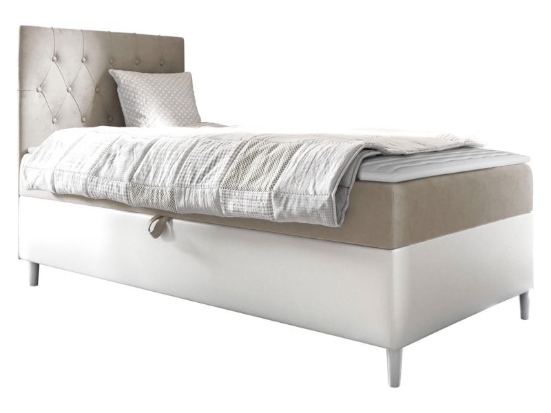 Łóżko kontynentalne MIRJAN 24 Filip Junior 1 90x200, Strona: Lewa biała ekoskóra/beżowy 1 szt.