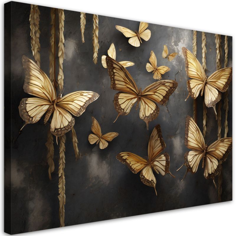 Obraz do salonu sypialni Feeby Złote Motyle Czarny 90x60 cm 1szt