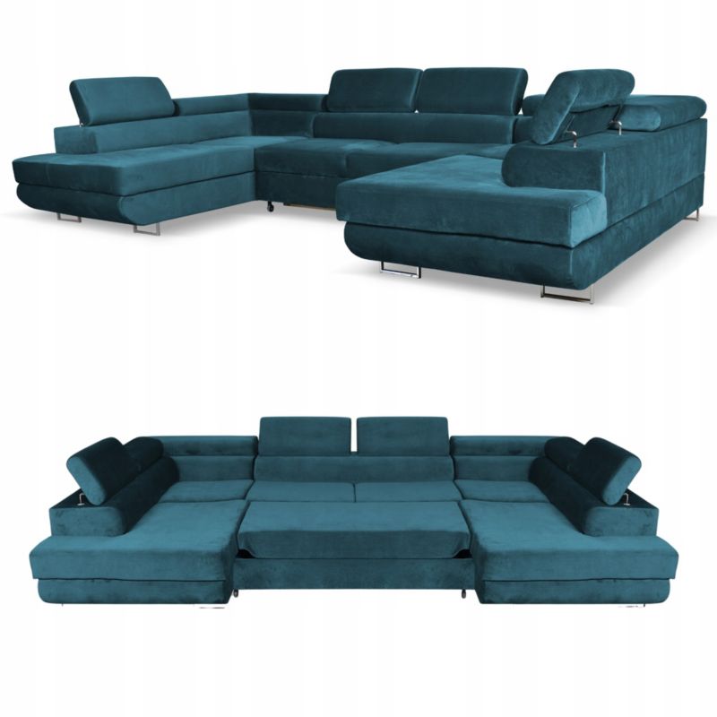 Narożnik do salonu kształt U rozkładany Family Meble Bosso niebieski 1szt